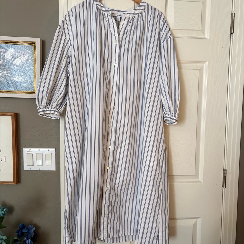 NORDSTROM Womens Shirt Dress Size L Button Down Oversized Pinstripe Business